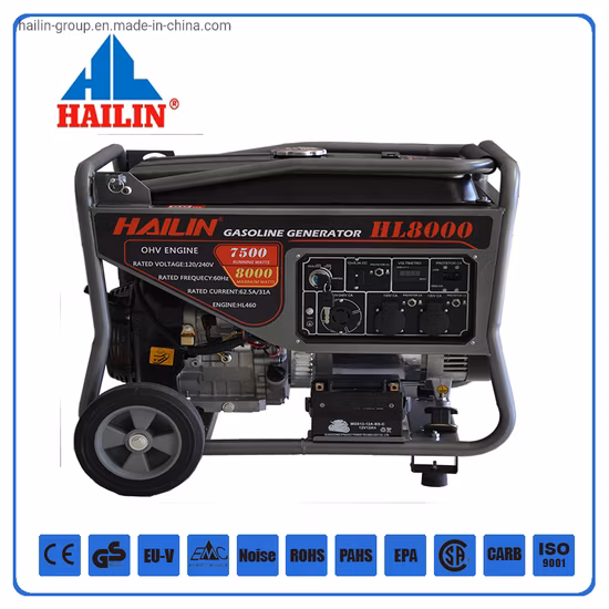 Generador de gasolina silencioso refrigerado por aire, motor de 5,5 HP, 8500W, energía eléctrica portátil con alambre de cobre